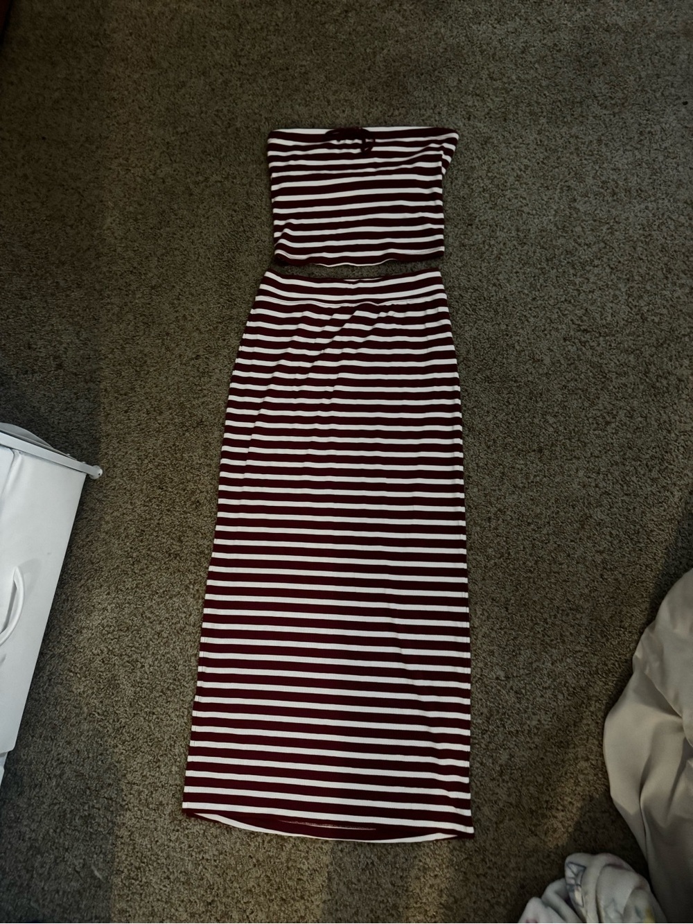 NWT Striped Burgundy/Red/White Two-Piece Set